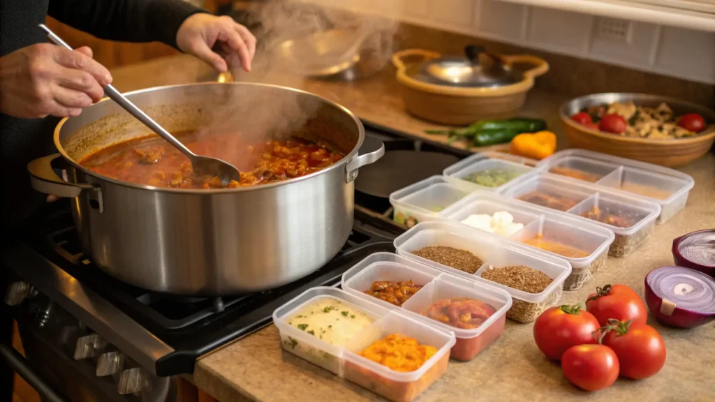 Preparing Taco Soup for Freezing