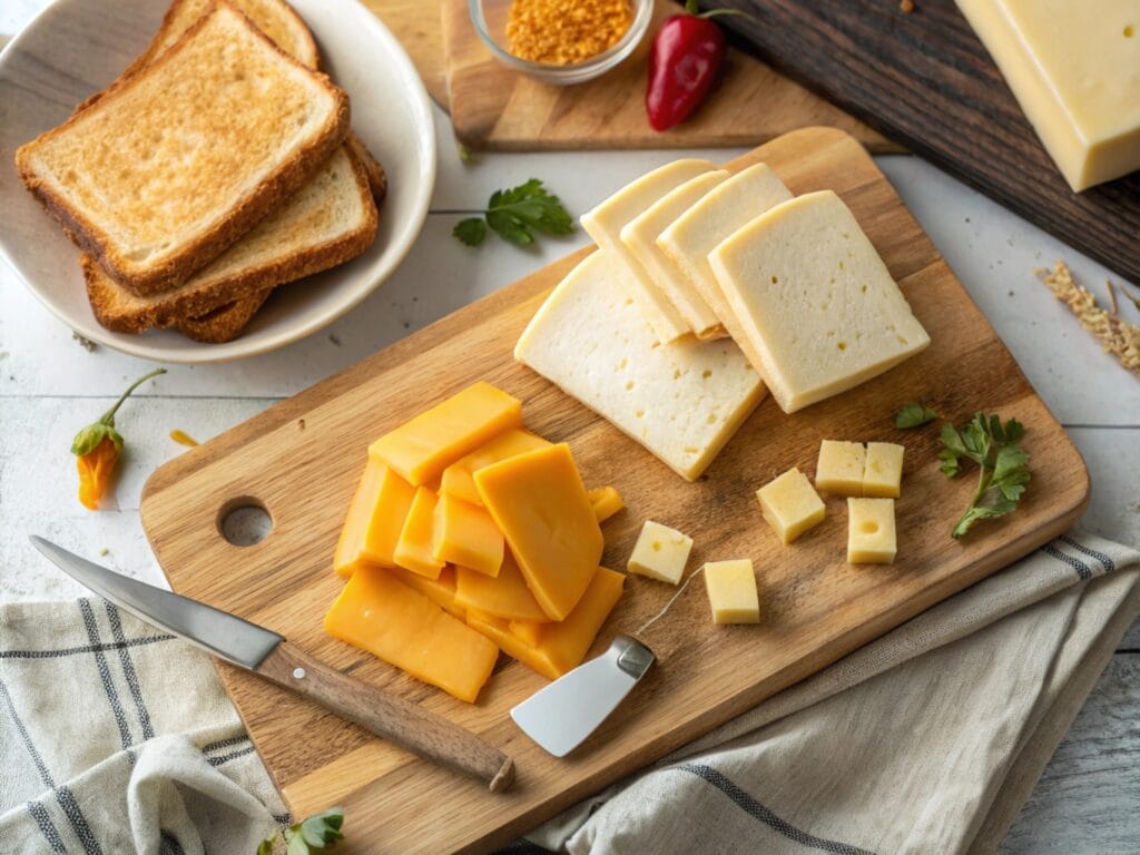 Assorted cheeses including cheddar, provolone, and pepper jack for Sloppy Joes